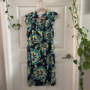 Lilly Pulitzer Blue Green Ruffled Tie Front Sundress